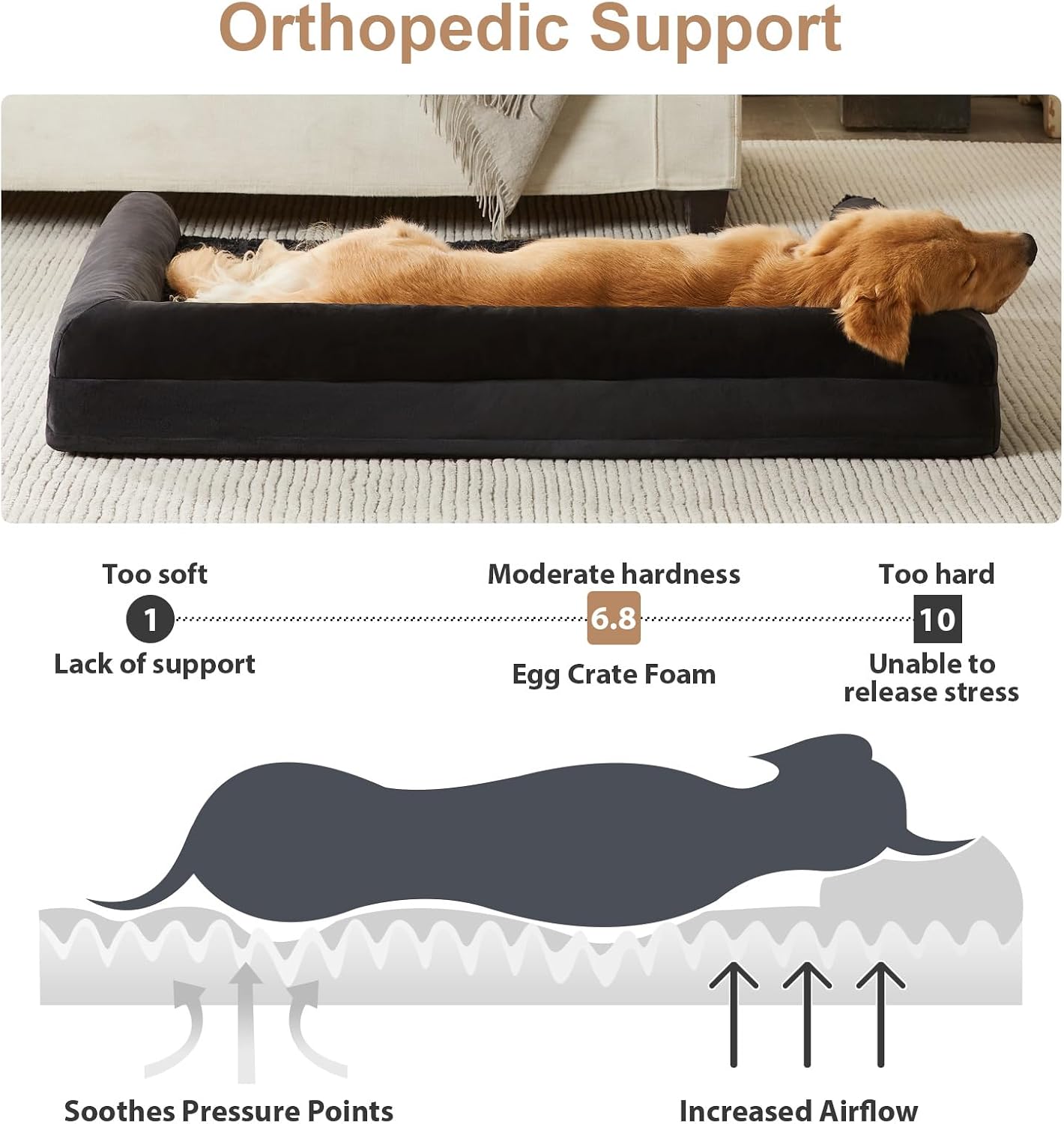 BFPETHOME Orthopedic Washable XLarge Dog Bed for Senior Dog Cozy Sleep